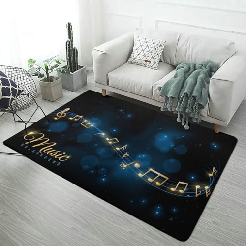 Teppich Schwarz Gold Noten Blau Gelb Sternenlicht Kunst Musik Wohnzimmer Teppich Schlafzimmer Teppich Nachttisch Teppich Runner Bad Matte Schalldichte Bodenmatte (Farbe 4,160x200 cm)