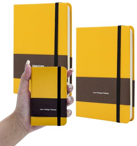 TUNJILOOL 2er Pack A7 Liniertes Notizbuch - Leder, 192 Seiten, 80GSM, Gummiband & Innentasche