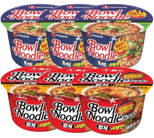 Starry Mart NS Korean Instant Bowl Noodles Soup (Pack of 6) (One Size, Hot and Spicy & Kimchi)