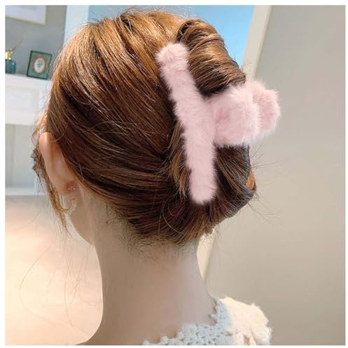 Cimenexe Retro Esponjosa Garra De Pelo Rosa Esponjosa Garra Pinza De Pelo De Peluche Rosa Pinza De Pelo Pasadores De Pelo Peludo Grande Pinzas De Pelo De Imitación De Piel Pinza De La Mandíbula