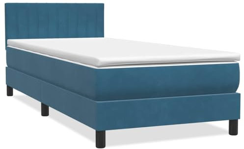 vidaXL Boxspringbett mit Matratze Dunkelblau 80x220 cm Samt, Bett, Bettrahmen, Einzelbett, Schlafzimmermöbel, Lattenrost, Samtbett, Polsterbett