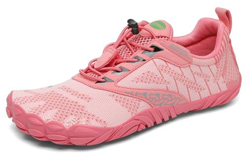 SAGUARO Barfußschuhe Damen Barfussschuhe Frauen Barfuss Schuhe Outdoor Zehenschuhe rutschfest Fitnessschuhe Barefoot Shoes mit Zero-Drop Solhe Lachsrosa,Gr.40