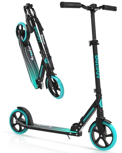BELEEV Scooter for Kids Ages 6+, 200mm Big Wheel adult Scooters for Boys and Girls, 4 Adjustable Handlebar, Front Suspension, 2 Wheels Scooter with Carry Strap, up to 100Kg(Aqua)