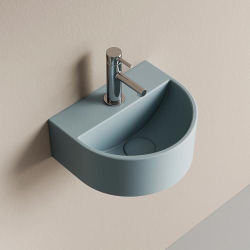 EMKE Lavabo Semicircolare 303 x 255 x 120 mm – Lavabo Sospeso da Parete in Ceramica per WC Ospiti e Bagno – Design Moderno,Grigio azzurro opaco