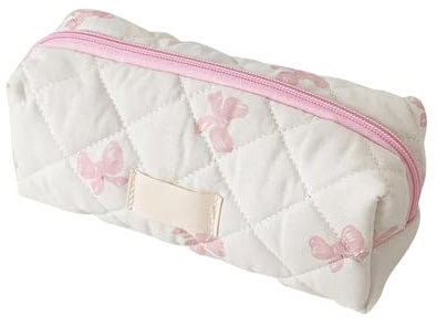 Trousse à crayons avec motif floral rose - Trousse à crayons portable multifonction avec nœud - Trousse de maquillage pour filles et garçons - Avec fermeture éclair - Pour bureau, collège, école,