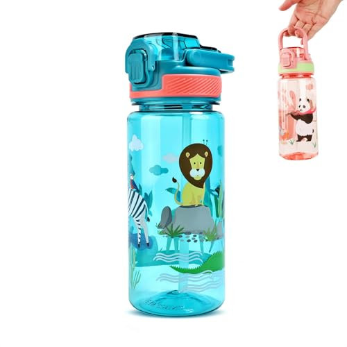 MHwan Botella Agua Niños, 600ml Robusta e Irrompible, Sin BPA, Botella con Pajita e asa Niños, Hermosa Cantimplora Infantil Adecuada para Viajes Escolares, Portátil Botellas de Agua para Niños