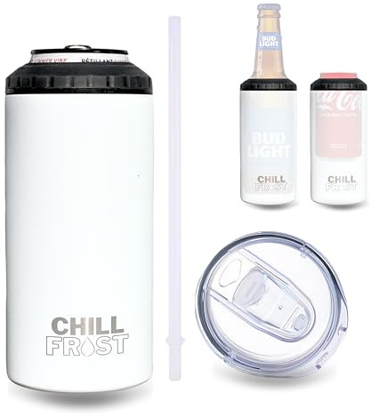 Raffreddatore per lattine da 350 ml e bottiglia di birra e bicchiere da 473 ml con coperchio e cannuccia, in acciaio inox isolato