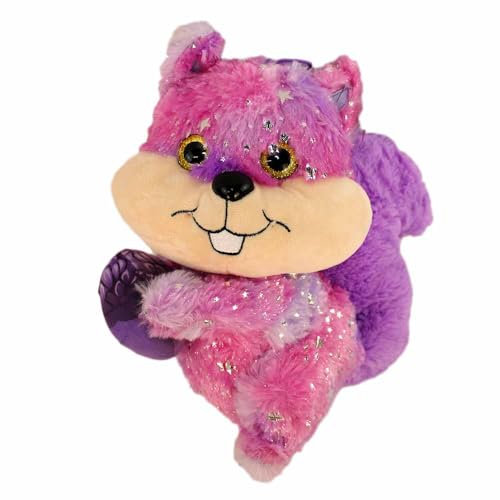 BEMIRO Eichhörnchen Kuscheltier bunt – 25 cm – Mit Stoff-Nuss & Glitzeraugen – Sterne-Motive – Aus recyceltem Material (Lila)
