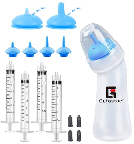Gufastoe Puppy Bottle, Pet Feeding Nipple and Syringes, Kitten Bottles for Breastfeeding Kit for Puppies Dogs Cats or Other Newborn Pets, Pack of 15 (Blue)