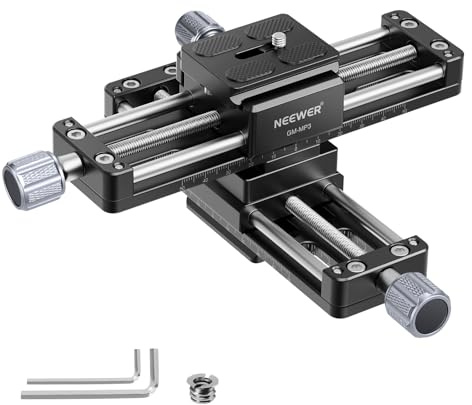 NEEWER Makro Rail Slider, 4 Achsen 360° drehbar Fokussierschiene aus Aluminiumlegierung mit Arca Typ Schnellwechselplatte 1/4 Schraube für Kamera Camcorder Stativköpfe Macro Fotografie Filmen, GM-MP3
