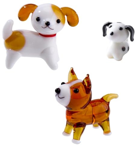 BEAMARKER 3 pz 3 Stili Statuette di Cani in Vetro Soffiato A Mano Piccoli Animali Cucciolo Statua in Vetro Piccola Decorazione Fatta A Mano Esposizione Mini Ornamento Cane per La Decorazione
