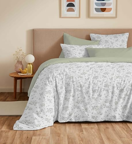 COTON PUR Pack Complet Housse de Couette réversible Vanessa 6 pièces pour lit 160 x 200 (Louise Romarin)