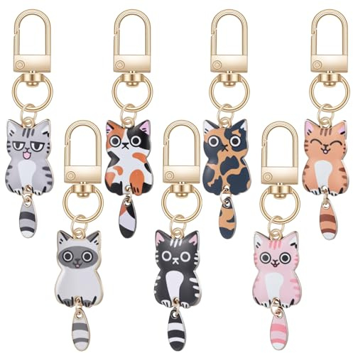 Nogeqi 7 Stück Katzen Schlüsselanhänger Katze Klein Süßer Kätzchen Taschenanhänger Geschenke für Katzenliebhaber Frauen Cute Cat Keychain Bag Charms Geschenk für Sie Ihn Beste Freundin Geburtstag