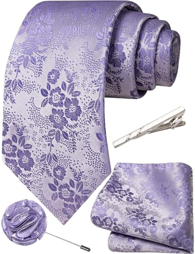 Ailisus Mens Floral Tie and Pocket Square Set Wedding Formal 4PCS | Complete set with necktie,handkerchief,lapel pin,tie clip,silk blend,elegant woven pattern,perfect for party,business,prom