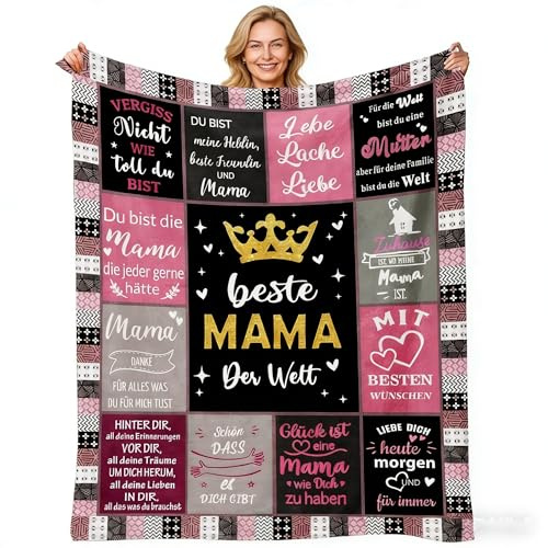 WJMSDK Geschenke für Mama - Geburtstagsgeschenk für Mama,Flanell Decke mit Wörtern,Mutter Geschenk,Muttertagsgeschenk Personalisiert (150 x 220 cm)