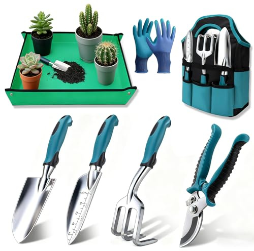 Set de 7 Herramientas de Jardinería, con Guantes y Bolsa