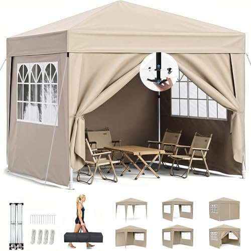 Pop-Up Pavillon, 3x3m Faltpavillon Wasserdicht Stabil, Gartenzelt UV Schutz 50+, Partyzelt mit Tragetasche, Höhenverstellbar Faltbar Gartenzelt mit 4 Seitenwänden, für Garten, Party, Camping (Khaki)