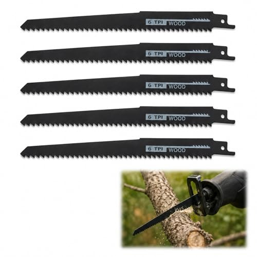 Sylalxeba 5 Säbelsägeblätter 200mm – 6 TPI für Holz – Bimetall | Bimetall-Stahl für hohe Bruchfestigkeit und Langlebigkeit. Universelle Passform. Für Weich- und Hartholz.