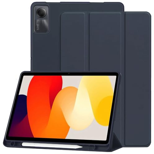 Techsuit für Xiaomi Redmi Pad SE 11 Hülle mit Stifthalter, Dreifach Ständer, Schlankem Design, Auto Sleep Wake, Präzisen Aussparungen, Flex Trifold Series, Dunkelblau
