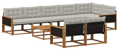 vidaXL Outdoor-Sofagarnitur mit Kissen 9 pcs Natürlich und Hellgrau, Garten Ecksofa, modernes Outdoor-Lounge, Robustes Sitzset, Möbel für Terrasse, Komfort und Stil