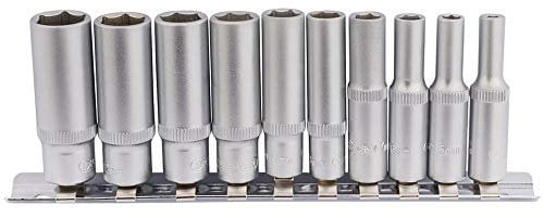 Draper 10 Piece 1/4 Deep Socket Set | 6 Point Hex Socket | Square Drive Hand Tools | Chrome Vanadium Steel Wrench Accessory | Metal Rail | 16399