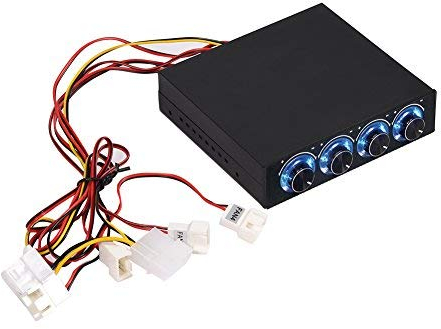 Topiky Computergehäuse Lüfter Geschwindigkeits Regler,4 Kanal Einstellbar,Geräuscharmes,Wärmereduzierendes Disk Ettenlaufwerk CPU Temperaturregler mit Blauer LED, 3,5 Zoll