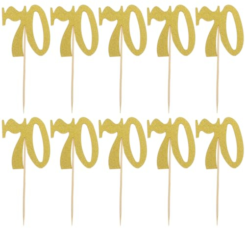 Amosfun 10 Stück Cupcake-Topper mit der Zahl 70 Glitzer Geburtstag Kuchen Topper Dekoration festliche Dessert Picks für Gathering Geburtstag Party