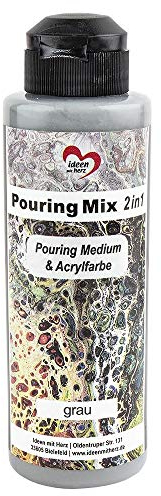 Ideen mit Herz Pouring Mix 2in1 | Pouring Medium & Acrylfarbe | 180 ml | kein weiteres Mischen mit Fluid, Medium oder Silikonöl erforderlich (grau)