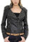 Valin Damen Schwarz Nieten Lederjacke Kunstleder Bikerjacke mit Reißverschluss,P604,S