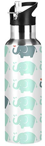 JUMBEAR Cute Tropical Indian Tribal Elephants Water Bottle Acuum Insulated Stainless Steel Leakproof Wide Mouth Kettle with Straw Lid for Fitness Gym Outdoor Sports