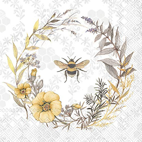 Boston International IHR 3-lagige Papierservietten, 20 Stück, Bienen-Wildblumenkranz