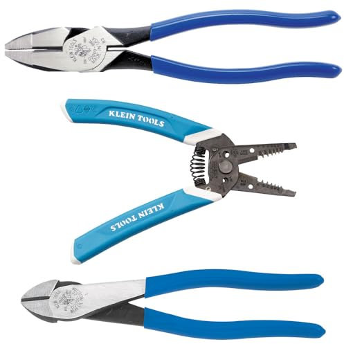 Klein Tools 80043 Heavy Duty Tool Set, Includes Lineman's Side-Cutting Pliers, Diagonal Cutters and Wire Stripper, 3-Piece