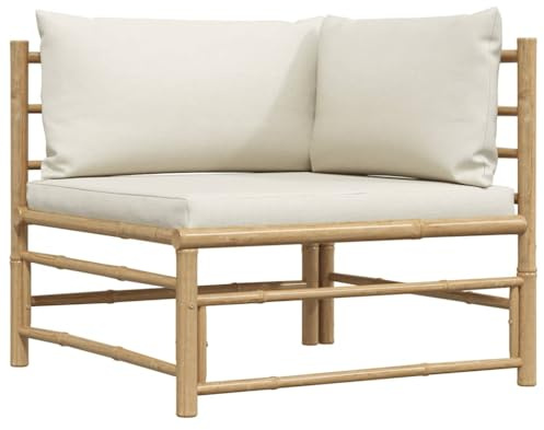 vidaXL Garten Ecksofa mit Kissen Gartensofa Sofa Lounge Sessel Loungesessel Einzelsofa Gartenmöbel Gartensessel Terrasse Cremeweiß Bambus