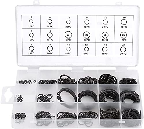 300 Stück Sicherungsring 18 Größen C-Clip Unterlegscheiben Snap Shop Sortiment Legierter Stahl Externer Sicherungsring Snap Halteclip Ringe Set