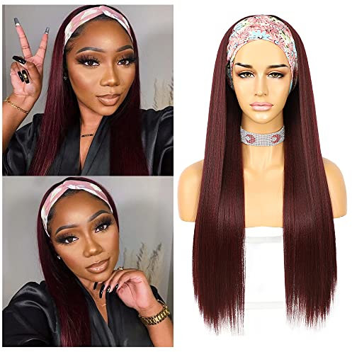 Sapphirewigs Light Yaki glatte Haare Damen Stirnband Perücke Wein Rot synthetische Stirnband Perücken Hitzeständige 26 Zoll