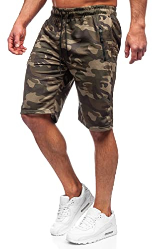 BOLF Kurze Hosen Shorts Sweatshorts Laufshorts Sport Sommer Baumwolle Soft Weicher Stoff elastische Bund mit Kordel und Eingriffstaschen Camouflage Military Style JX700 Khaki XL [7G7]