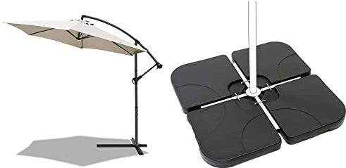 VOUNOT 300 cm Parasol Excentrico, Sombrilla de Jardín con Manivela y Funda Protectora, Protección UV + AKTIVE 62196 - Soporte parasol rellenable cuadrado 4 piezas AKTIVE Garden