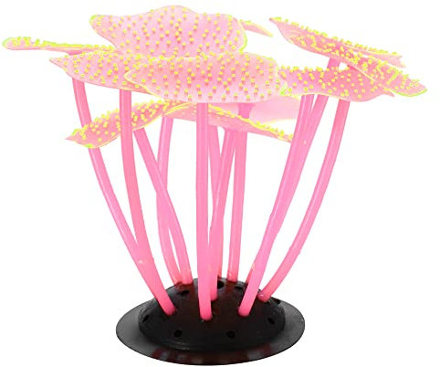VOCOSTE Silicone Glowing Aquarium Mushroom Coral, for Fish Tank, Pink