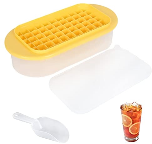 66 Nugget Ice Cube Tray, Ice Cube Moulds with Lid and Storage Bin Easy Release Ice Cube Mold Ice Trays for Freezer, Whiskey, Fruit, Cocktail, Drink (Yellow)