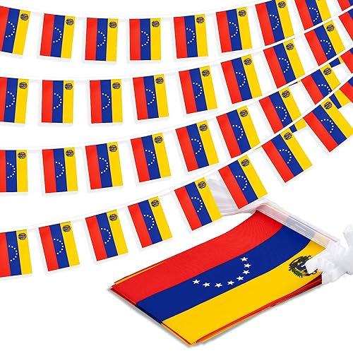 Banderines de cuerda de Venezuela, mini banderas de la República Bolivariana de Venezuela, decoración nacional de país para la escuela, fiesta, eventos deportivos, festival patriótico, 33 pies, 30