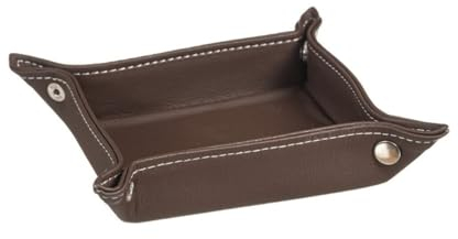 DAMDAM GO - Bandeja Vaciabolsillos para Dejar Llaves Monedas, Bandeja Polipiel, Plegable Cuadrado Práctica de Almacenamiento - Marron