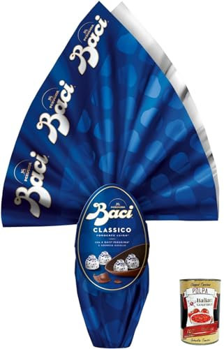 3x BACI PERUGINA Klassisches Osterei aus extra dunkler Schokolade, mit Überraschung und 4 Pralinen 265 g+ Italian Gourmet polpa 400g