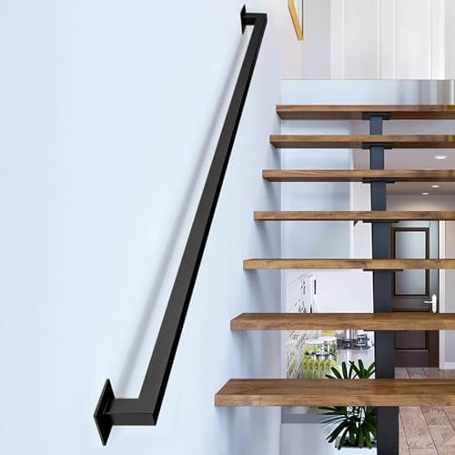 Gorssen 240cm Main Courante pour Escalier Intérieur Extérieur Mur Balustrade de Rampe de Pied Garde-Corps de Support Poignée Rambarde de Sécurité - Kit Complet - Métal Fer Forgé Noir