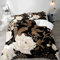 LUVIVIHOME 3PCS Luxury Gold White Floral Duvet Cover Queen Bedding Sets, Boho Aesthetic Vintage Retro Rustic Farmhouse Botanical Leaves Blossom Peony Rose Flower Black Comforter Cover, 2 Pillow Cases