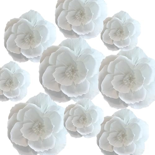 Szhuiher Flores de papel crepé para decoración de pared total 9 unidades, flores artificiales para decoración de bodas, decoración de fondo de flores, fiesta de cumpleaños, decoración de flores