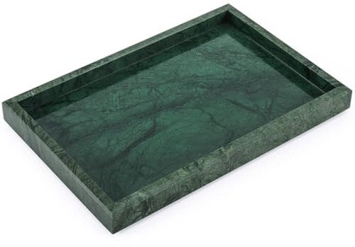 Marble Tray for Bathroom,Blackish Green Natural Marble Stone Storage Vanity Tray for Kitchen,Jewelry,Home Decor,Cosmetic,Vanity,Countertop Storage Organizer 30 x 20 x 3 cm