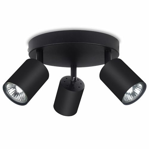 ROMKE Round Black 3 Way Adjustable Ceiling Spotlight, Modern GU10 LED Ceiling Light Rotatable for Bedroom, Living Room and Kitchen, GU10 Bulb Not Included