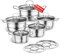Set di pentole in acciaio inossidabile, set di pentole a induzione da cucina da 12 pezzi, funziona con piani cottura a induzione/elettrici e a gas, set da con coperchio in vetro (Argento S)
