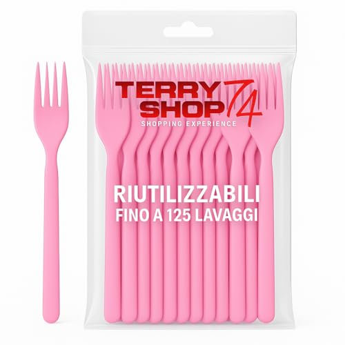 Terryshop74 Forchette Riutilizzabili Lavabili in Lavastoviglie Fino a 125 Volte – 7 Pollici – 6 Colori – Plastica Resistente – Varianti Coltelli e Cucchiai Bianchi (100, Forchette Rosa)