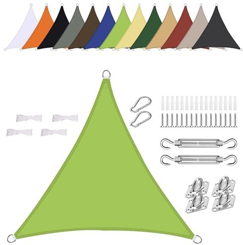 Sonnensegel Wasserdicht Dreieck gleichseitig 8x8x8m Wetterschutz Sonnenschutz PES Polyester mit UV Schutz mit Zubehör für Terrasse Balkon Garten-Grün 2